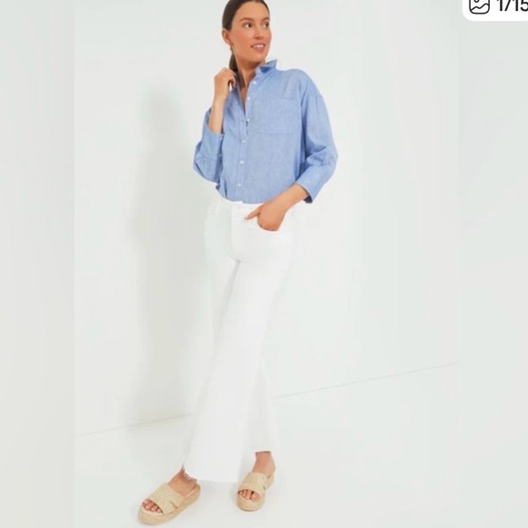 MOTHER White Wide Leg Jeans the roller fray size 33